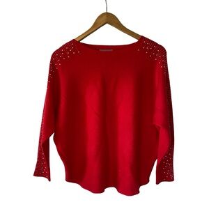 LIV‎ Milano red 3/4 sleeves blouse sweater with embellished sleeves size Small